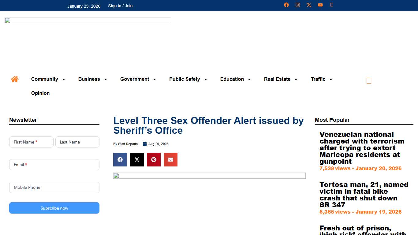 Level Three Sex Offender Alert issued by Sheriff's Office - InMaricopa.com